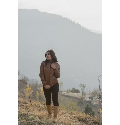 Breeze Cognac Brown Leather Bomber Jacket 