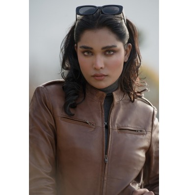Breeze Cognac Brown Leather Bomber Jacket 