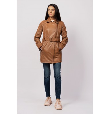 Women Brown Leather Trench Coat