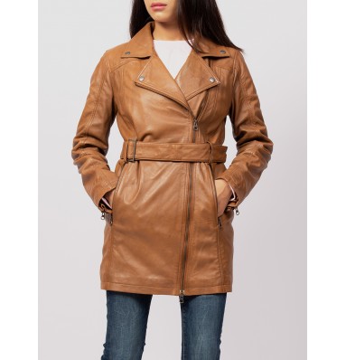Women Brown Leather Trench Coat