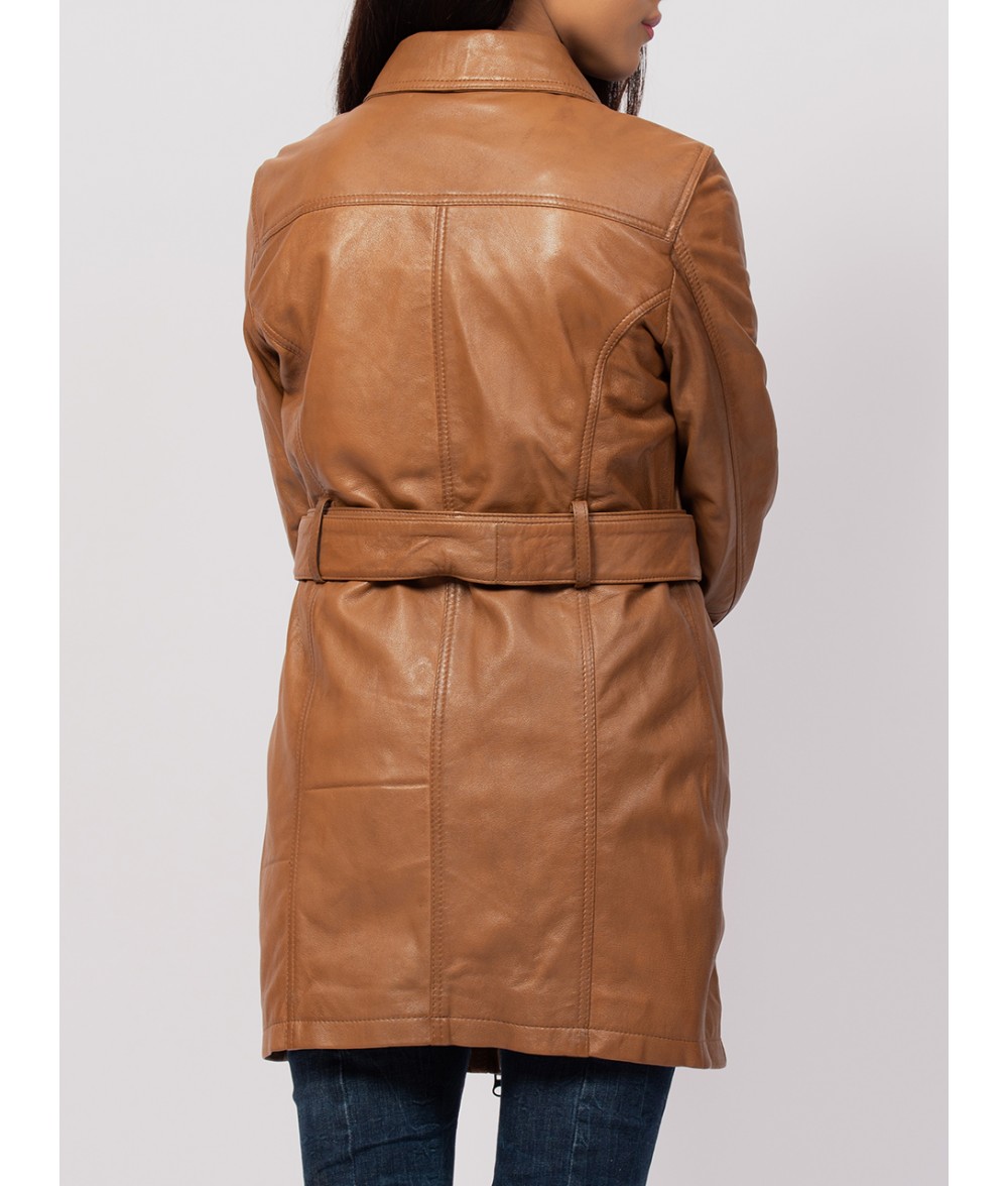 Women Brown Leather Trench Coat