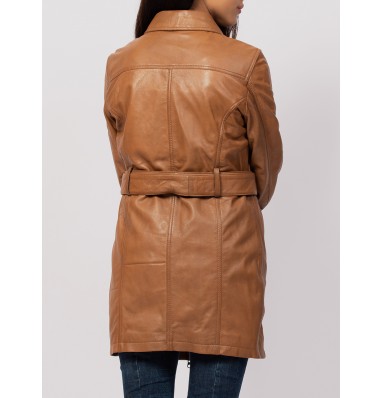 Women Brown Leather Trench Coat