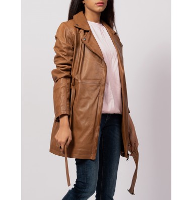 Women Brown Leather Trench Coat