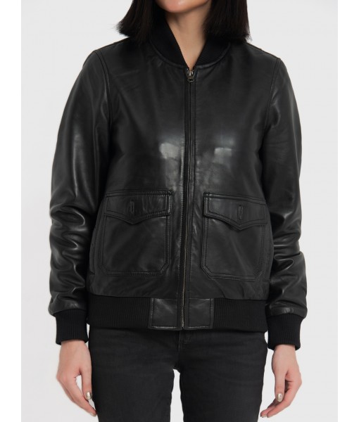 Chloe Black Leather Bomber Jacket For ...