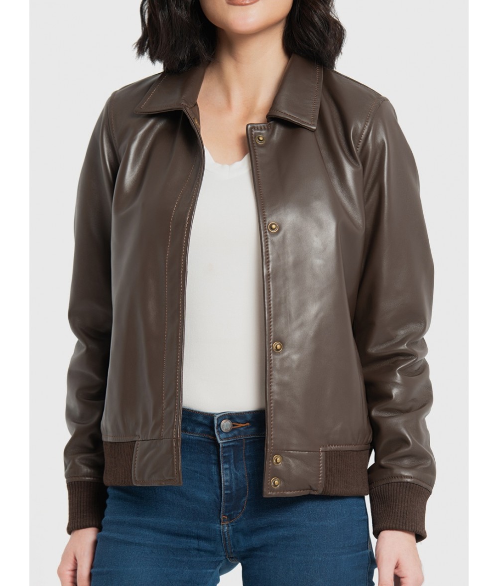 Clara Brown Leather Bomber Jacket