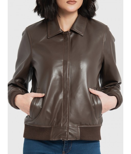 Clara Brown Leather Bomber Jacket