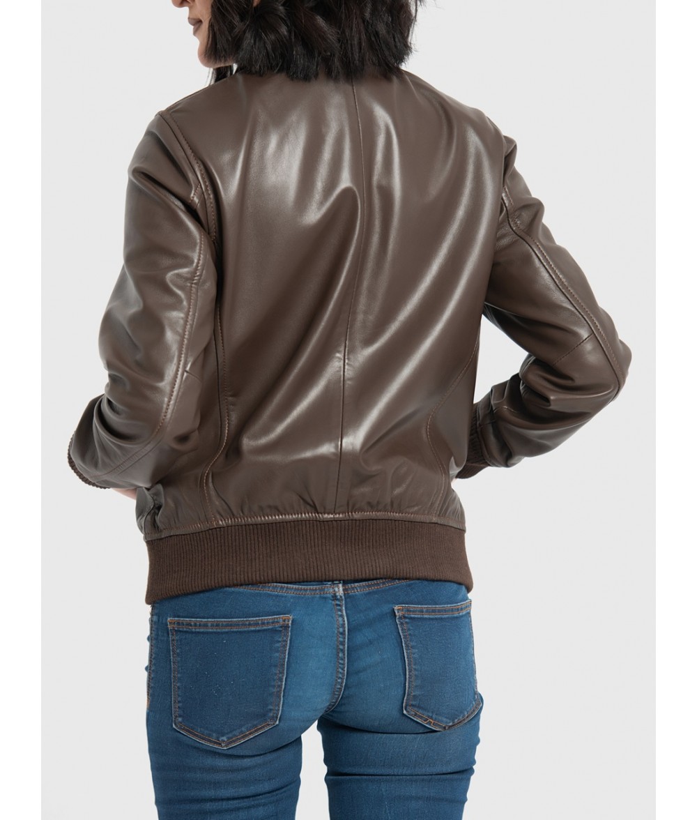Clara Brown Leather Bomber Jacket