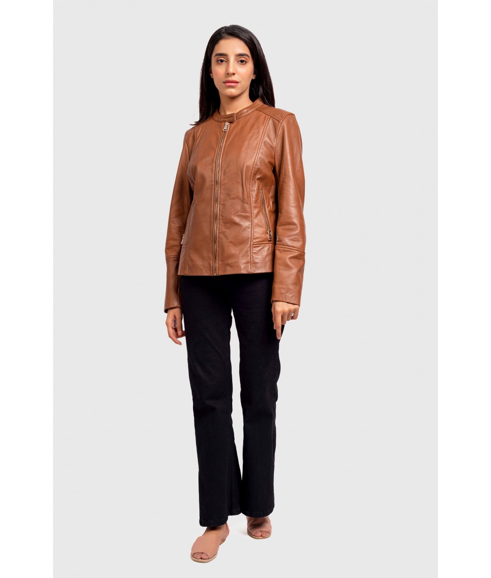 Linn Brown Leather Jacket For Women
