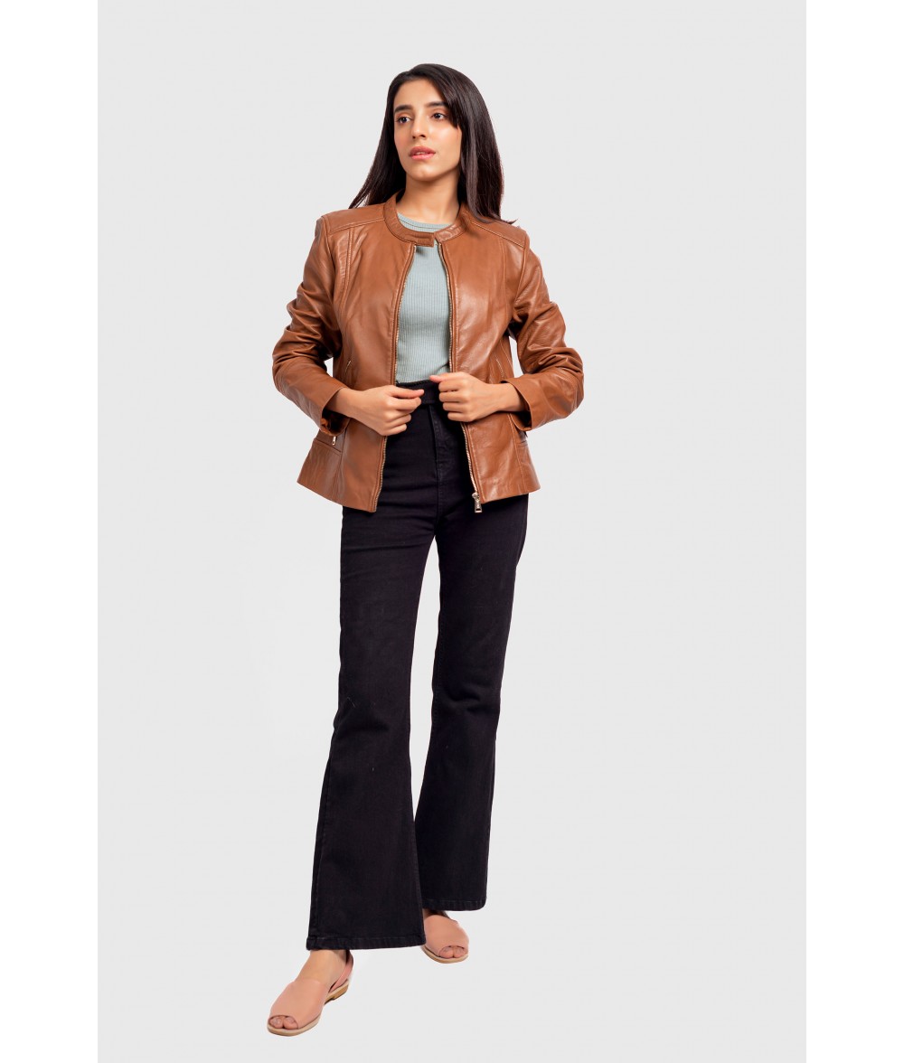 Linn Brown Leather Jacket For Women