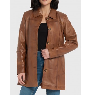 Marilyn Cognac Brown Leather Trench Coat