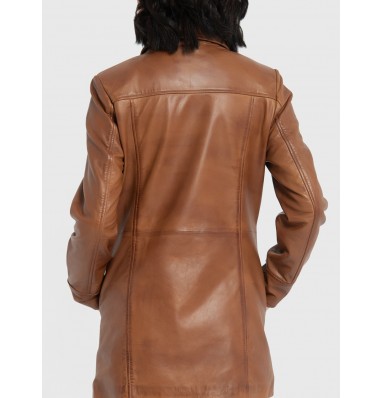 Marilyn Cognac Brown Leather Trench Coat