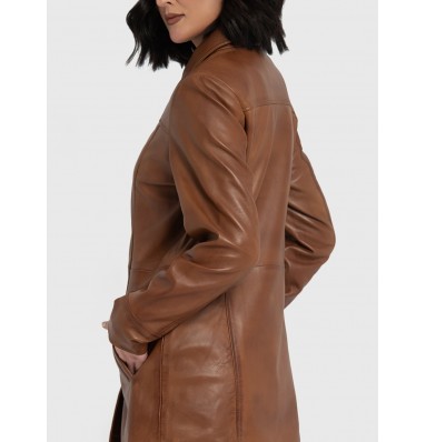 Marilyn Cognac Brown Leather Trench Coat