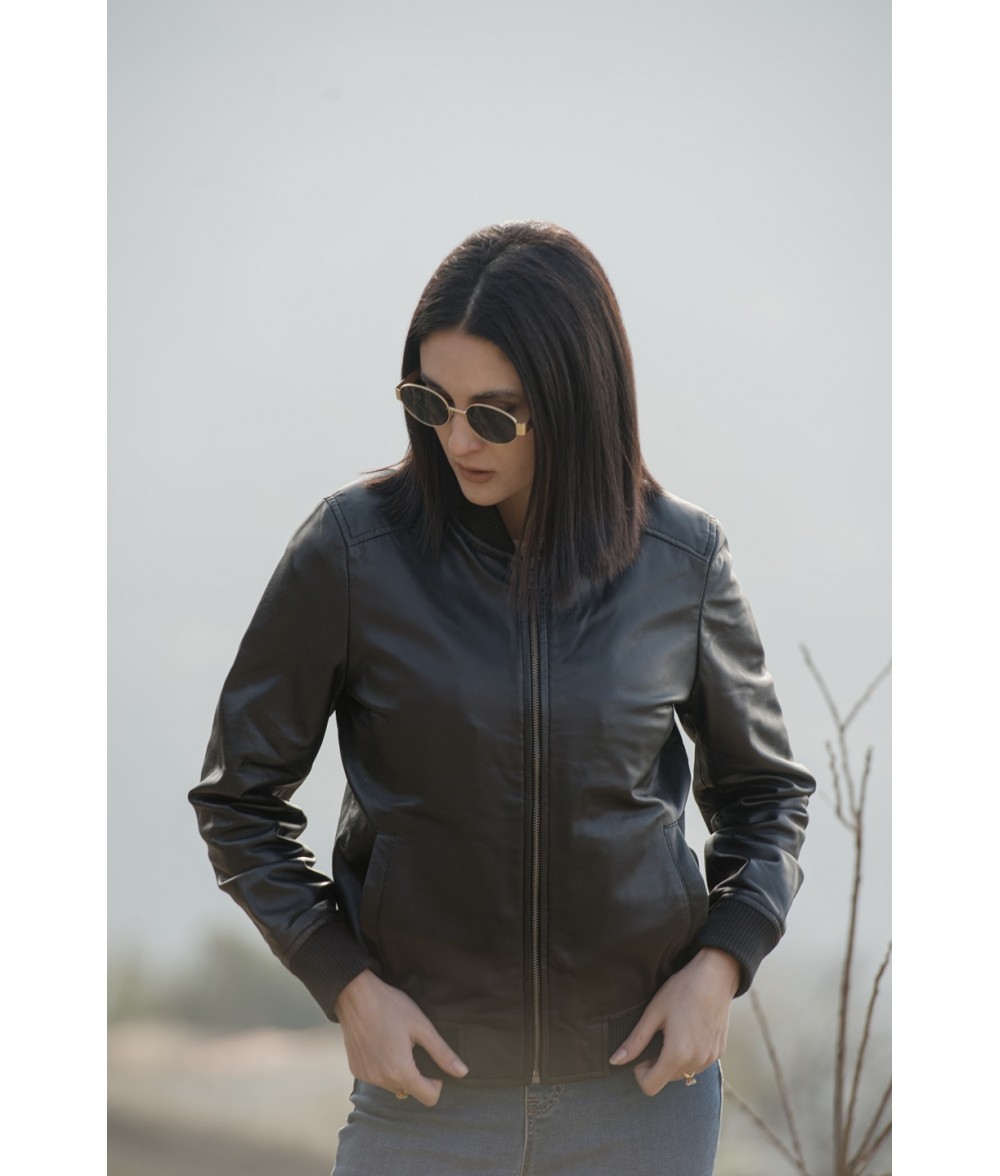 Reese Black Leather Bomber Jacket