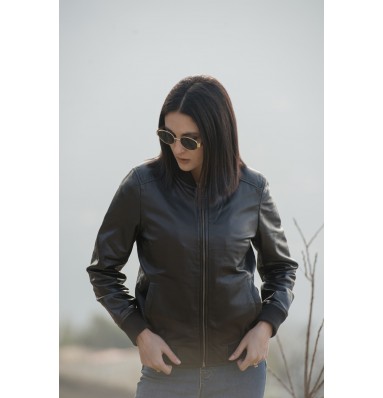 Reese Black Leather Bomber Jacket