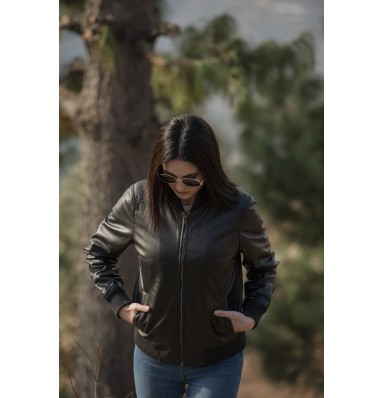 Reese Black Leather Bomber Jacket