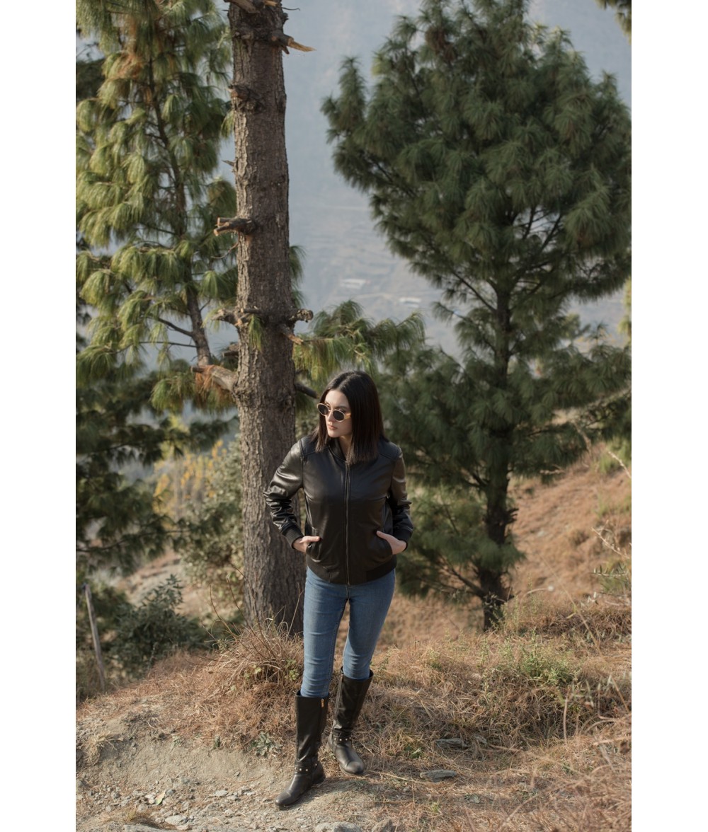 Reese Black Leather Bomber Jacket