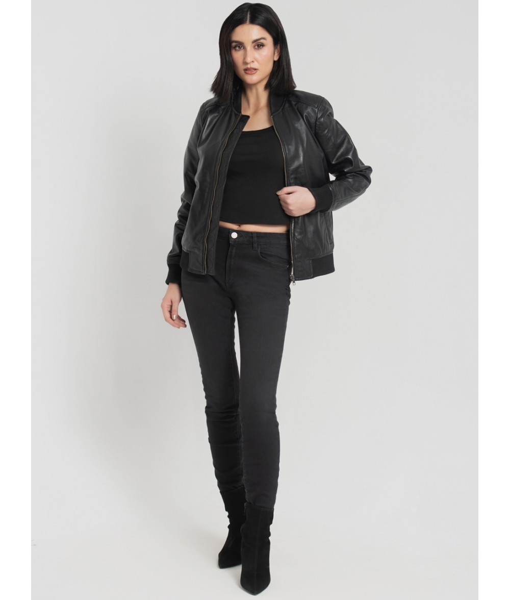 Reese Black Leather Bomber Jacket