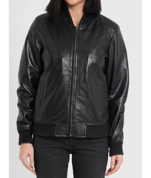 Reese Black Leather Bomber Jacket