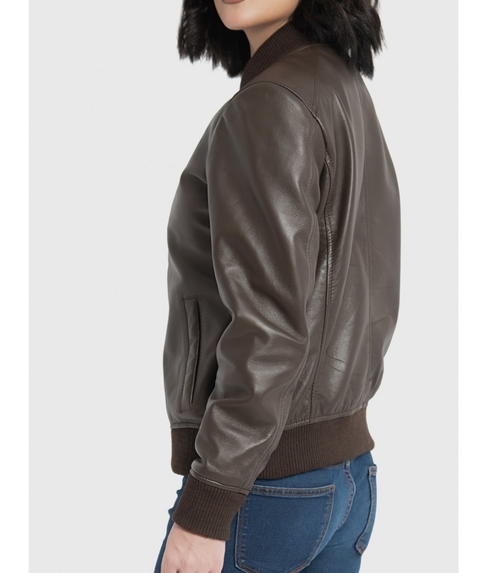 Reese Dark Brown Leather Bomber Jacket