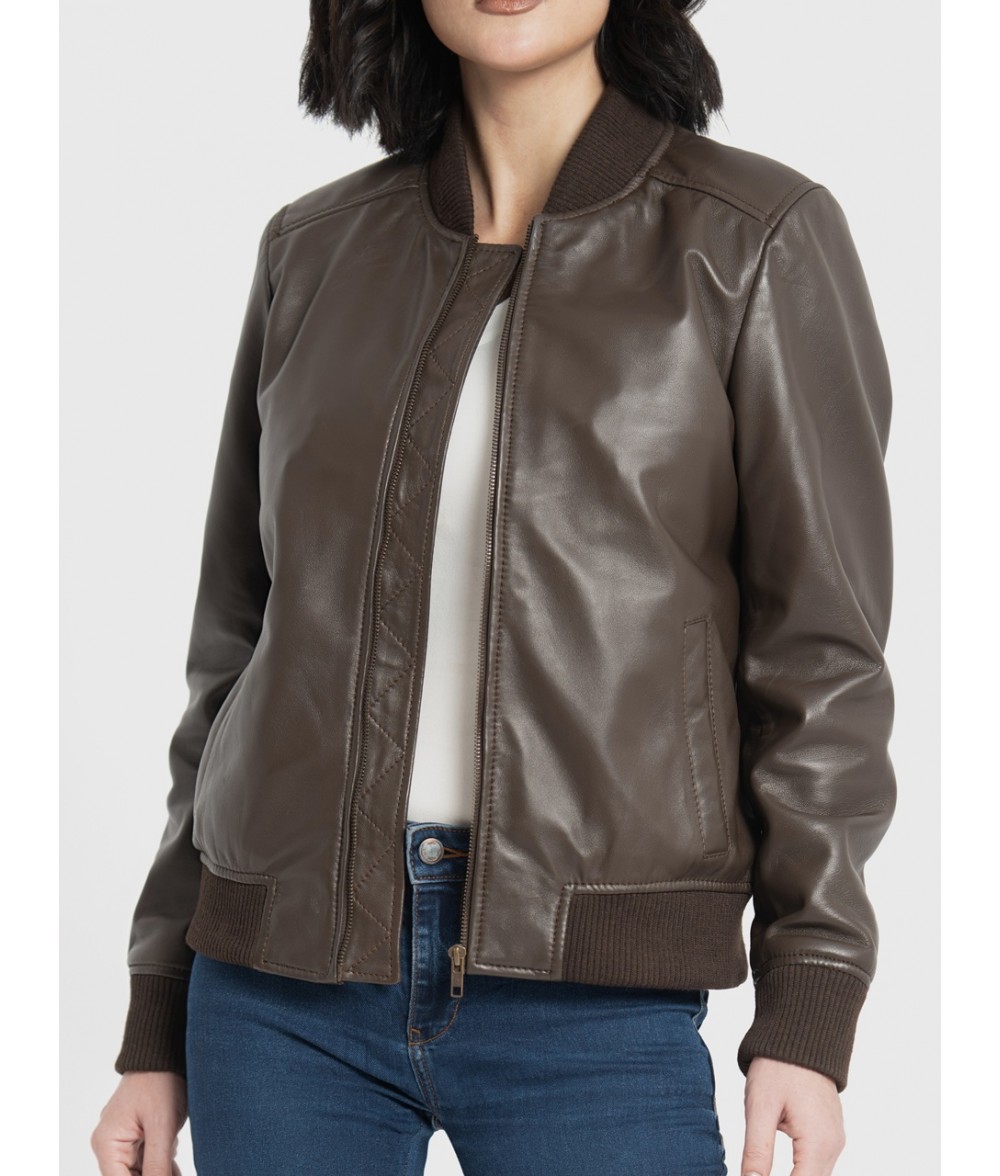 Reese Dark Brown Leather Bomber Jacket
