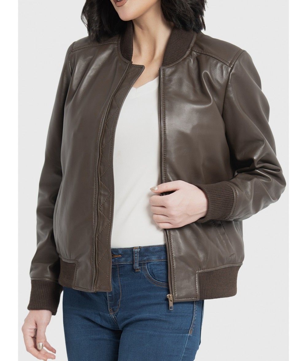 Reese Dark Brown Leather Bomber Jacket
