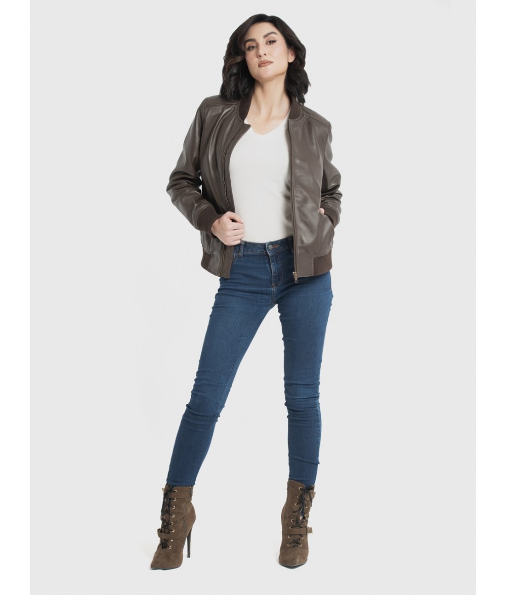 Reese Dark Brown Leather Bomber Jacket