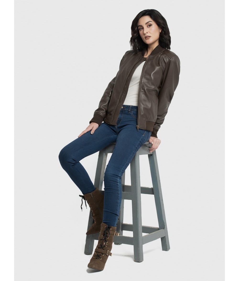 Reese Dark Brown Leather Bomber Jacket