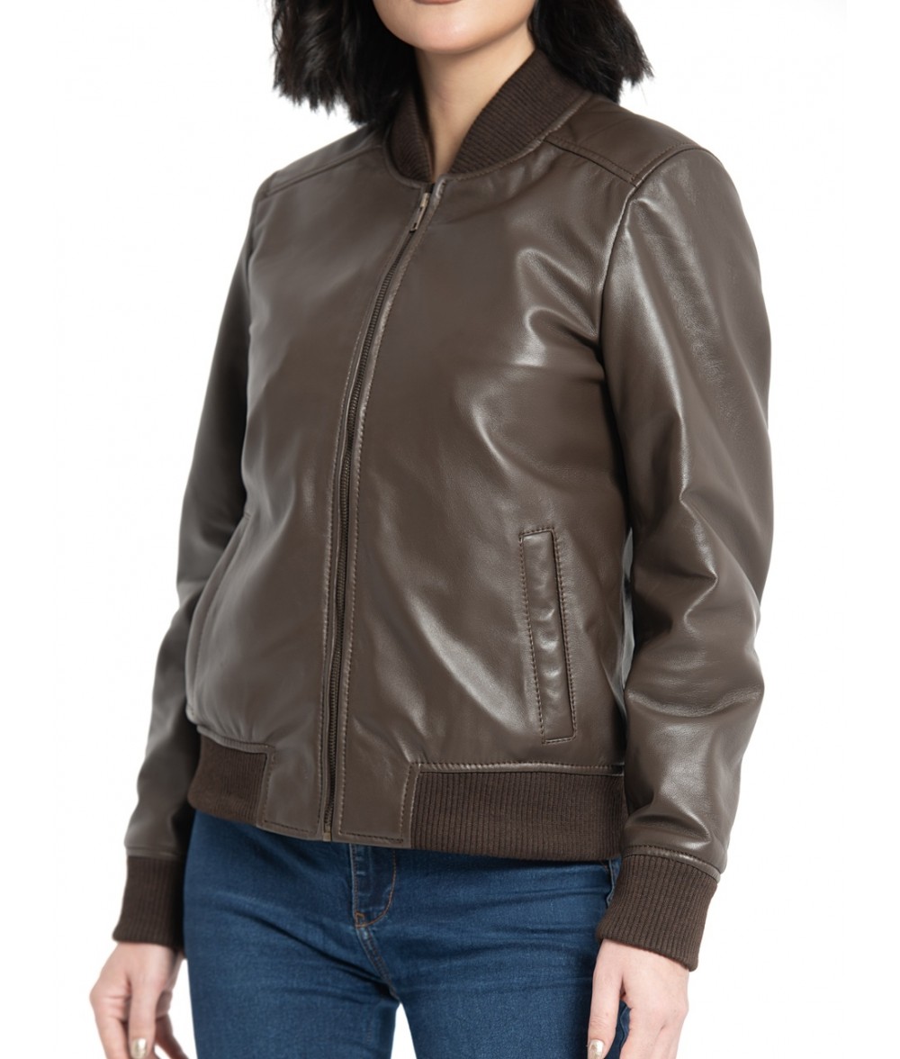 Reese Dark Brown Leather Bomber Jacket