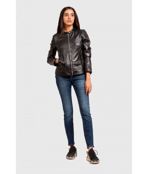 Shania Black Leather Jacket For Ladies