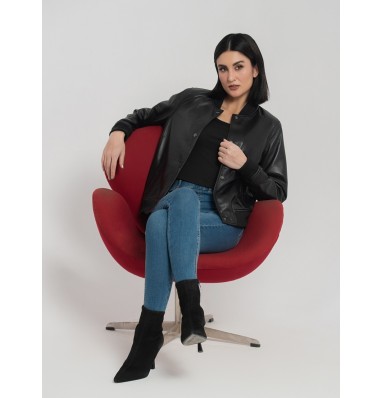 Trisha Black Leather Bomber Jacket