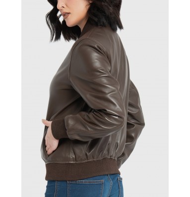 Trisha Brown Leather Bomber Jacket
