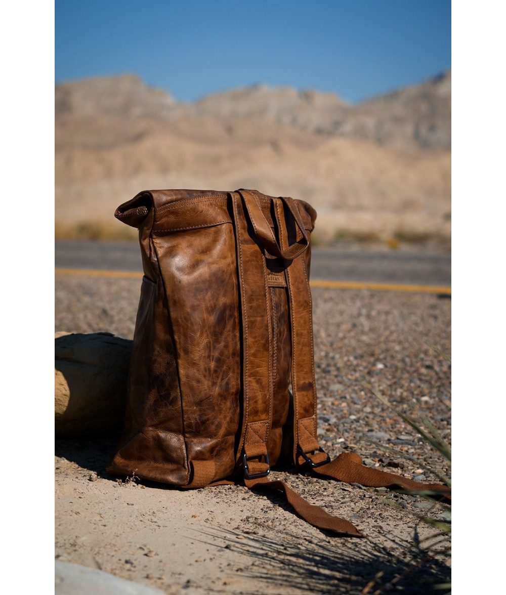 Alzarro Vintage Leather Rolltop Backpack