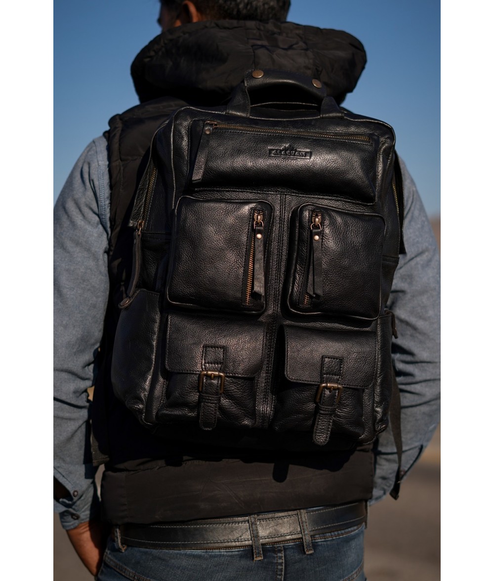 Anderson Black Leather Laptop Backpack