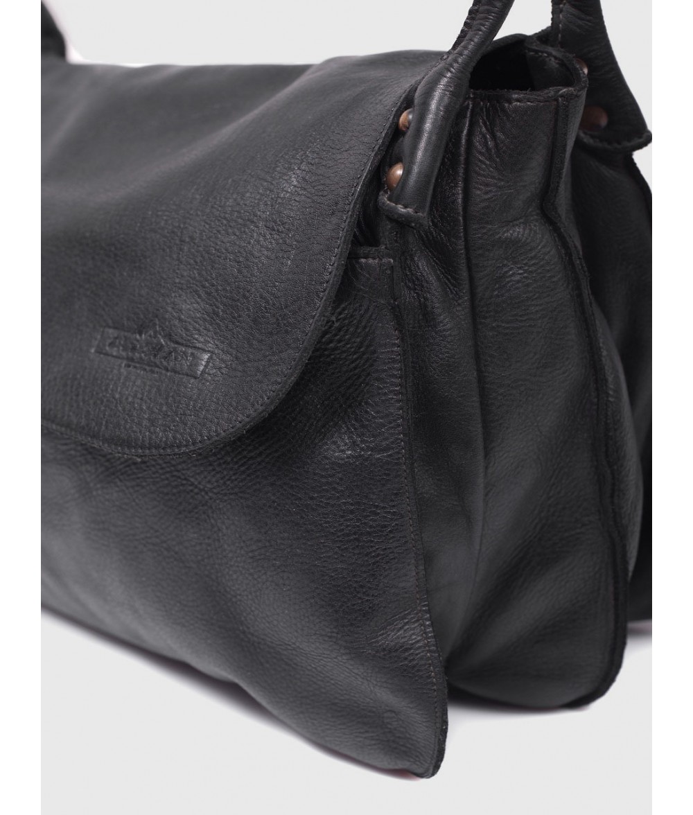 Classic Black Leather Satchel Messenger Bag