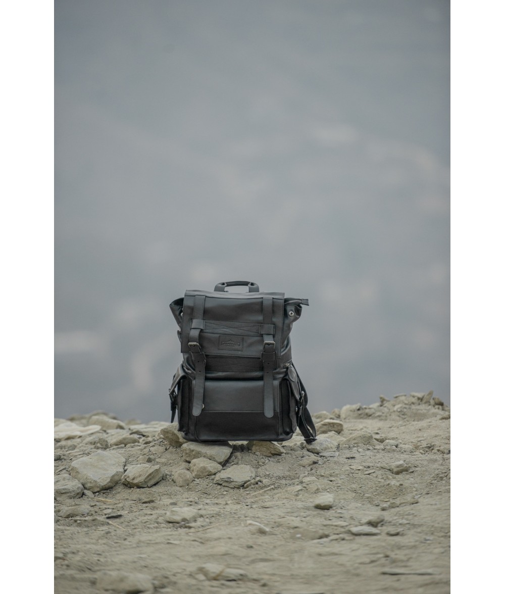 Connor Black Leather Laptop Backpack