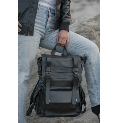 Connor Black Leather Laptop Backpack