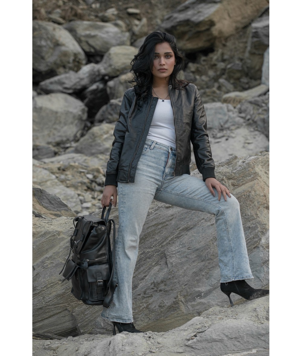 Connor Black Leather Laptop Backpack