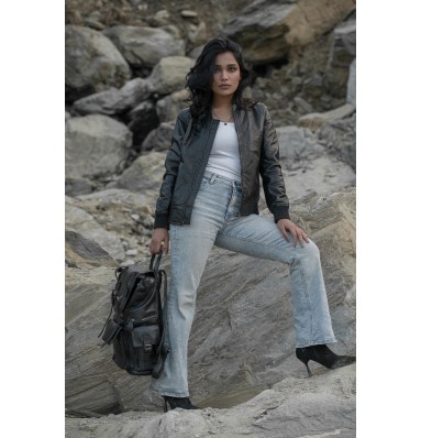 Connor Black Leather Laptop Backpack