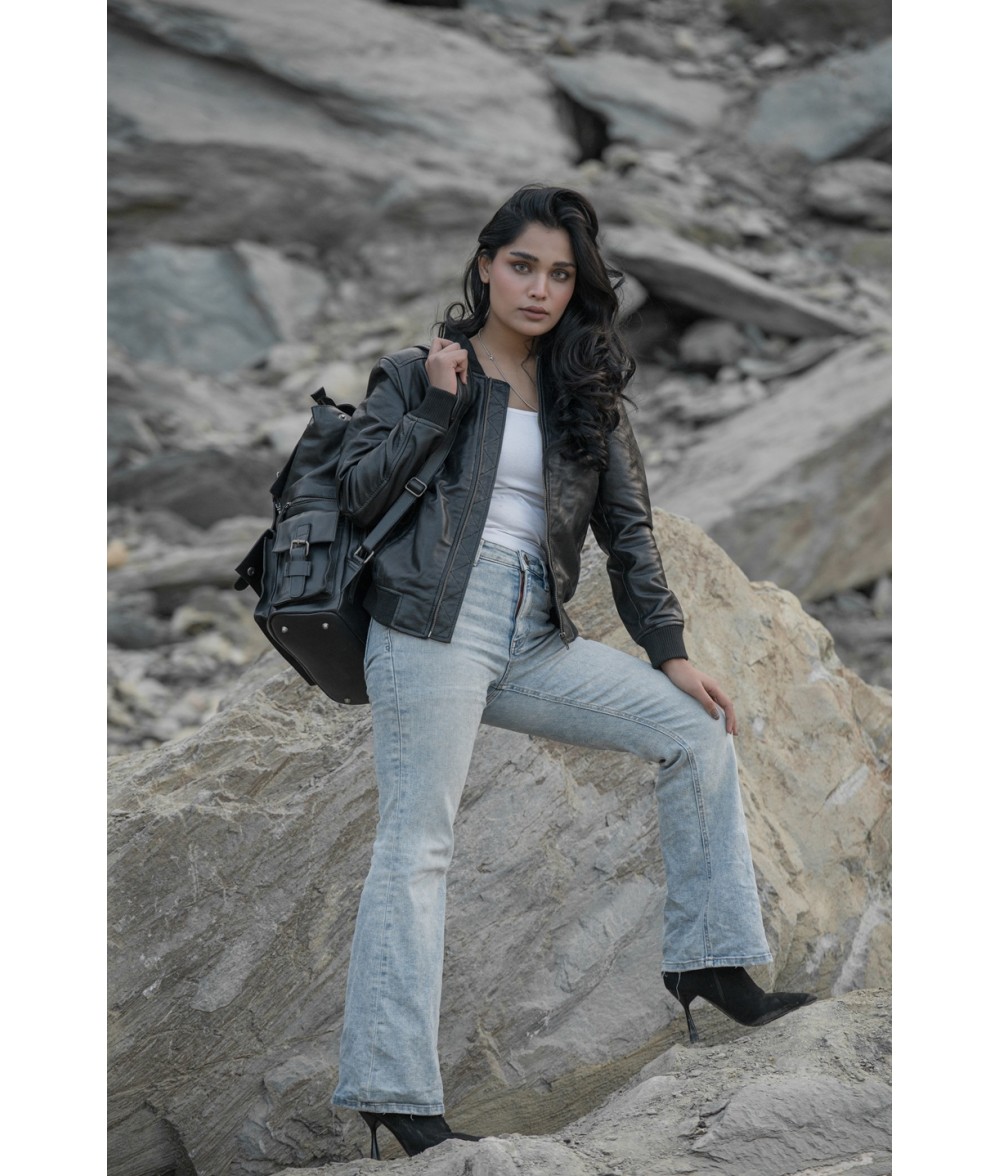 Connor Black Leather Laptop Backpack