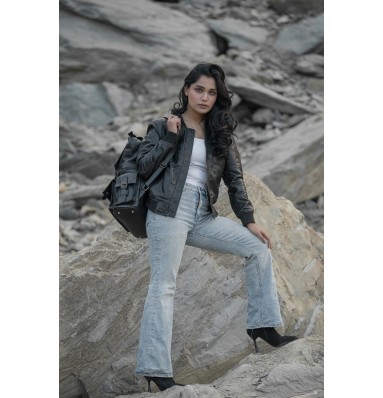 Connor Black Leather Laptop Backpack