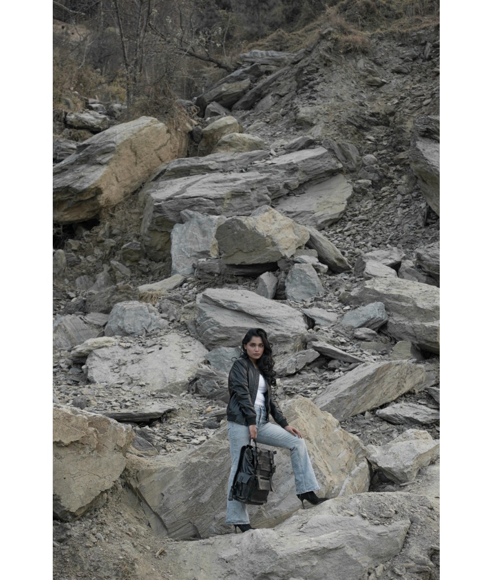 Connor Black Leather Laptop Backpack