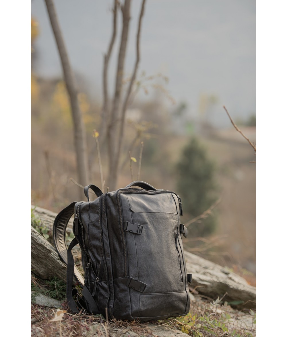Denver Black Leather Travel Backpack