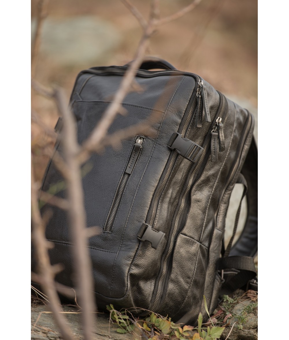 Denver Black Leather Travel Backpack