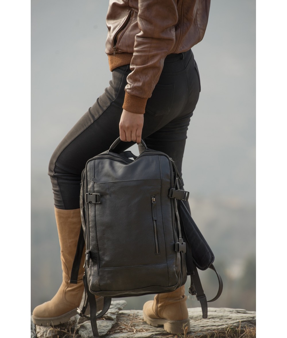 Denver Black Leather Travel Backpack