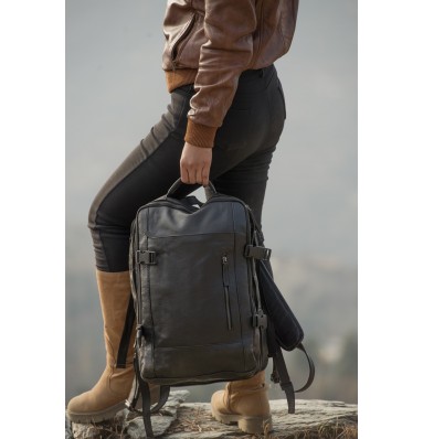 Denver Black Leather Travel Backpack