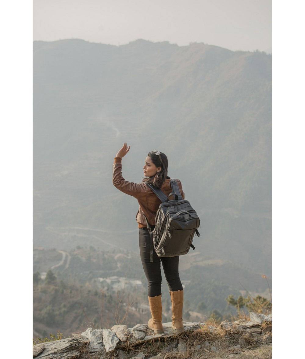 Denver Black Leather Travel Backpack