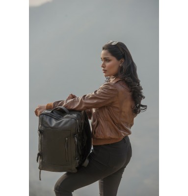 Denver Black Leather Travel Backpack