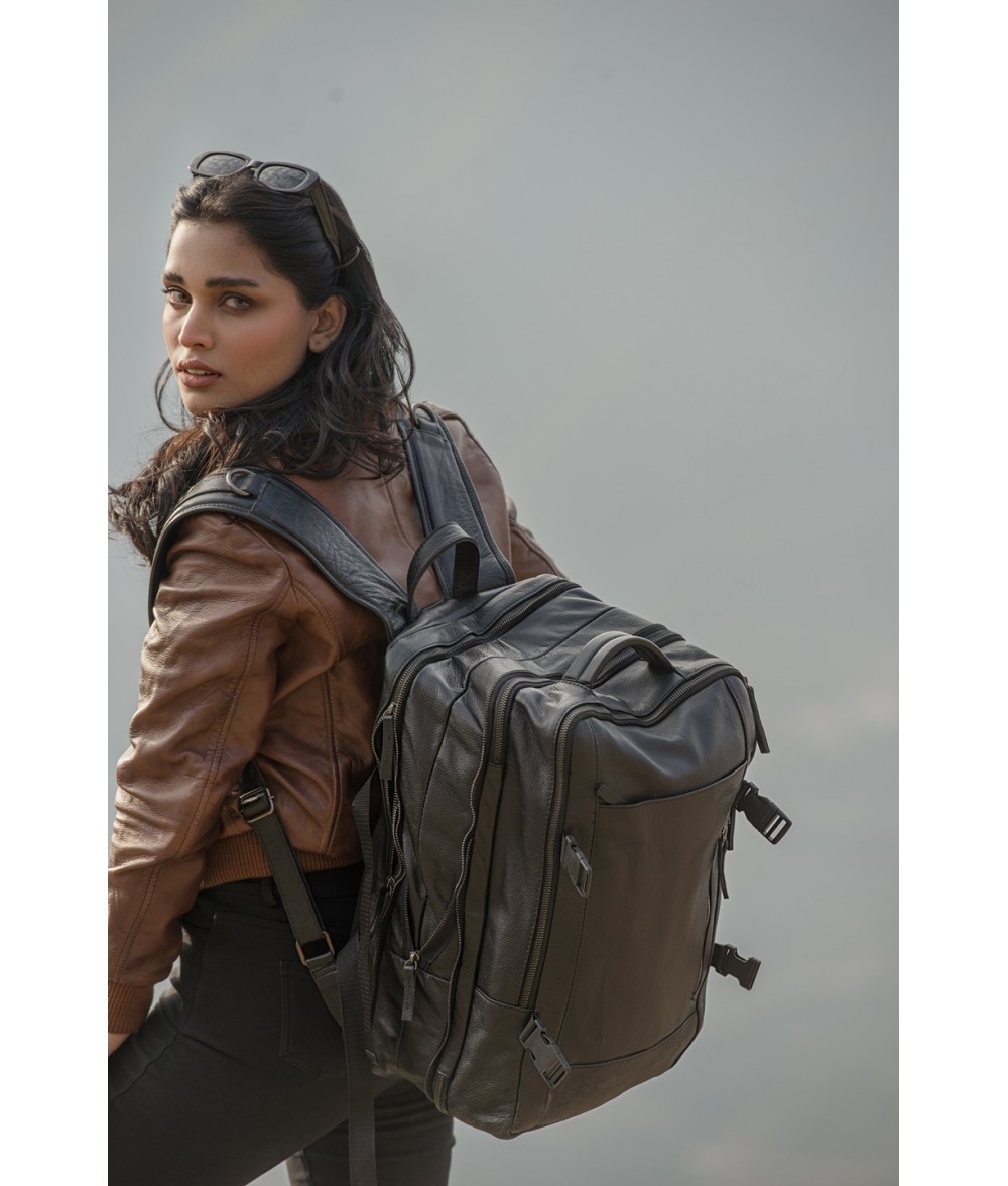 Denver Black Leather Travel Backpack