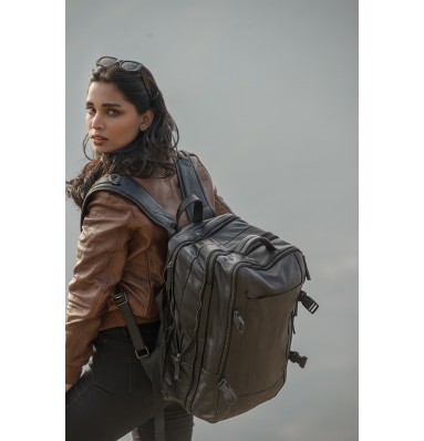 Denver Black Leather Travel Backpack