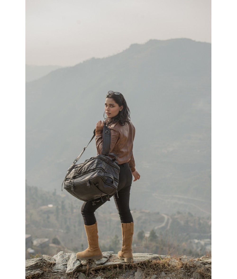 Denver Black Leather Travel Backpack